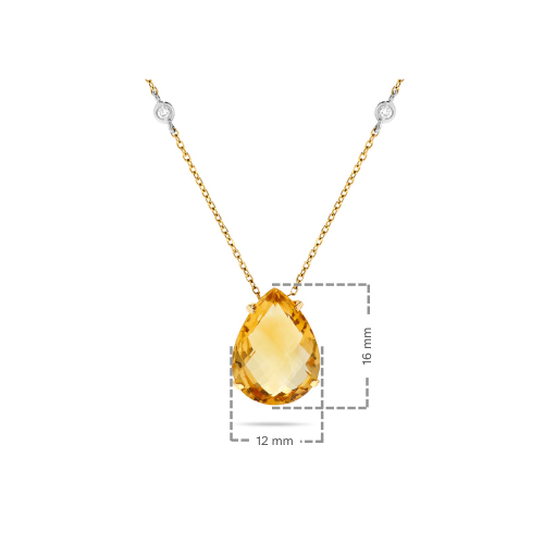 8.08 TCW Natural Pear Shape Citrine with Diamonds 14K Yellow Gold Pendant