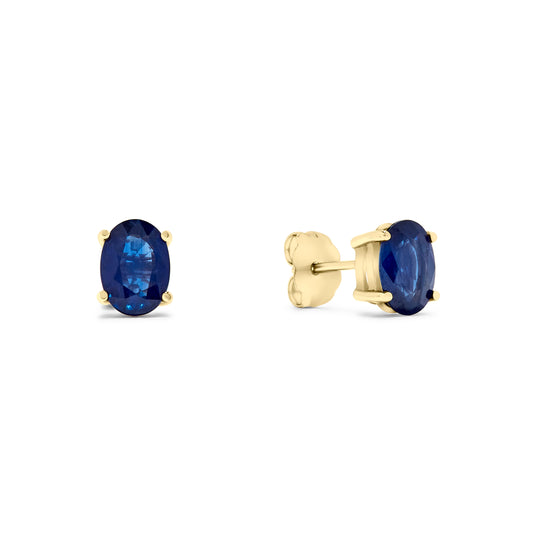 2.00 TCW Natural Oval Cut Blue Sapphire 14K Yellow Gold Earrings