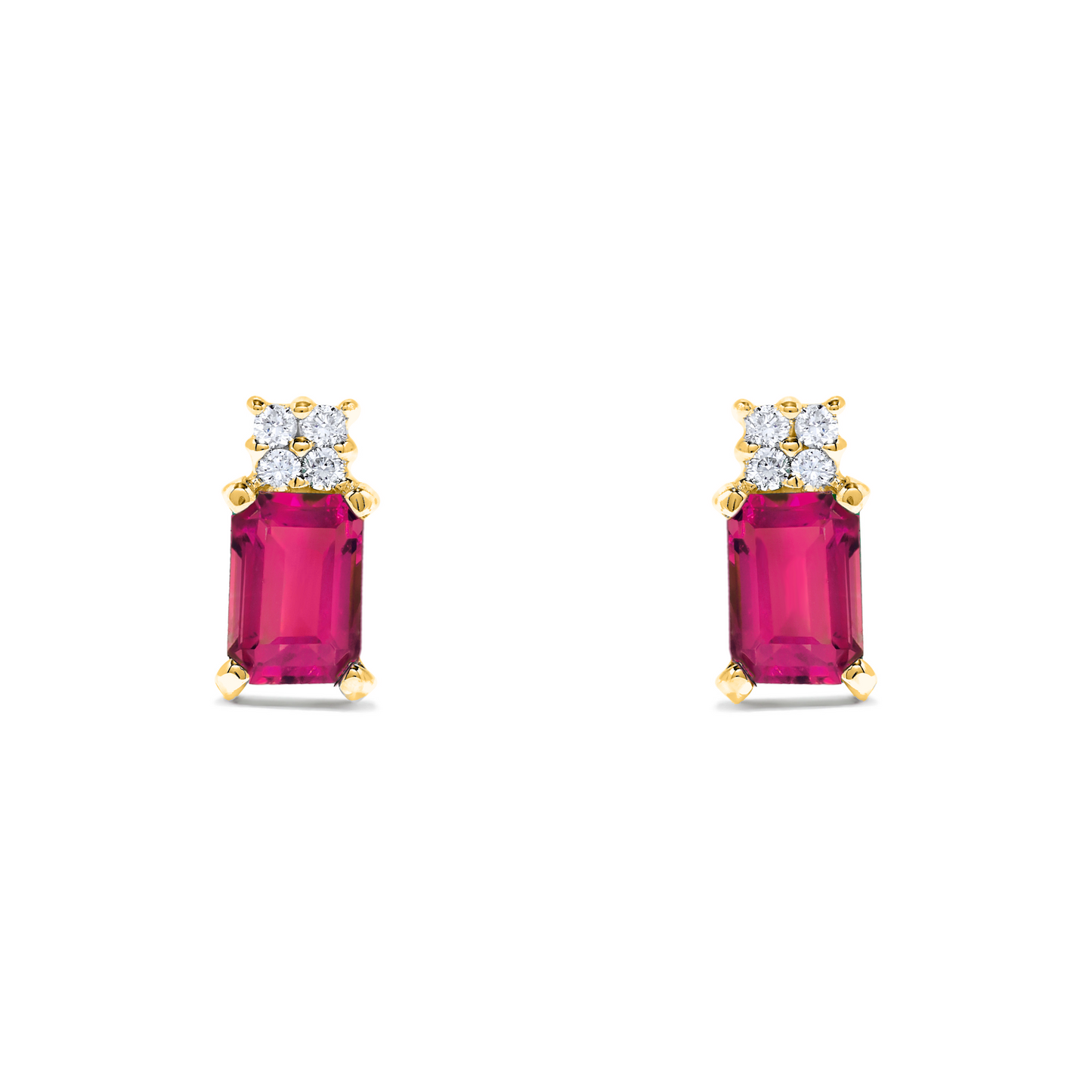 1.28 TCW Natural Octagon Cut Pink Tourmaline & Diamond 14K Yellow Gold Earrings