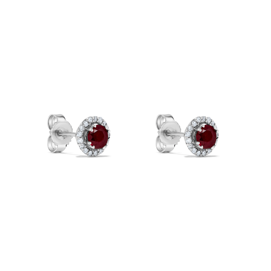.73 TCW Natural Round Cut Red Ruby 14K White Gold Studs - September Birthstone