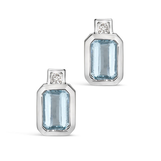 1.23 TCW Natural Octagon Cut Aquamarine with Diamonds 14K White Gold Ring