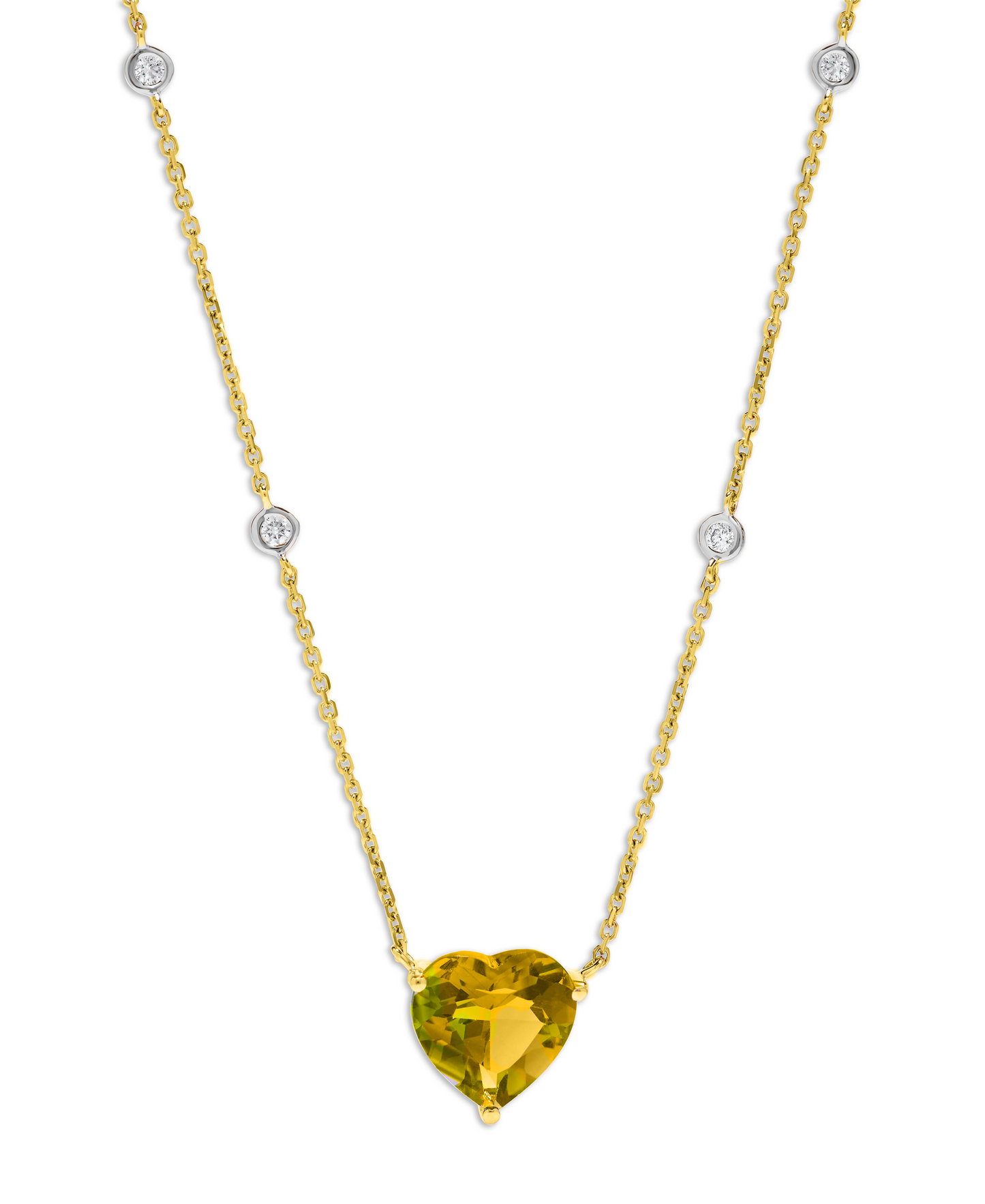 3.10 TCW Natural Heart Shape Citrine and Diamond 14K Yellow Gold Pendant