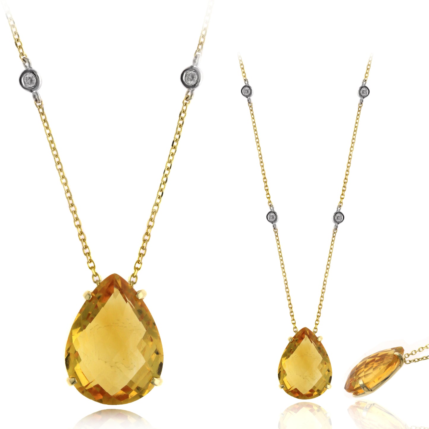 8.08 TCW Natural Pear Shape Citrine with Diamonds 14K Yellow Gold Pendant