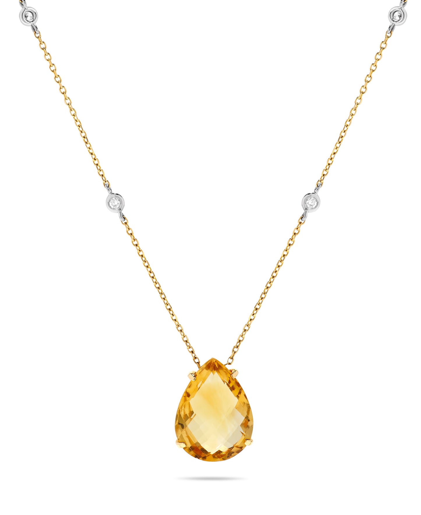 8.08 TCW Natural Pear Shape Citrine with Diamonds 14K Yellow Gold Pendant