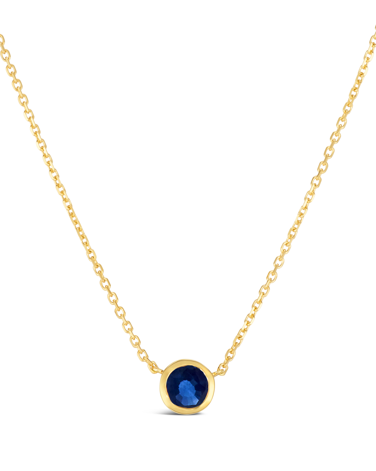 14K Yellow Gold .60 TCW Natural Round Cut Blue Sapphire Pendant