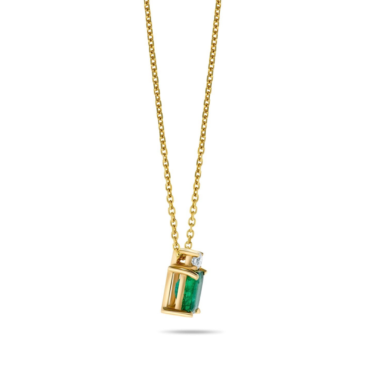 14K Yellow Gold .86 TCW Natural Octagon Cut Emerald and White Diamonds Pendant