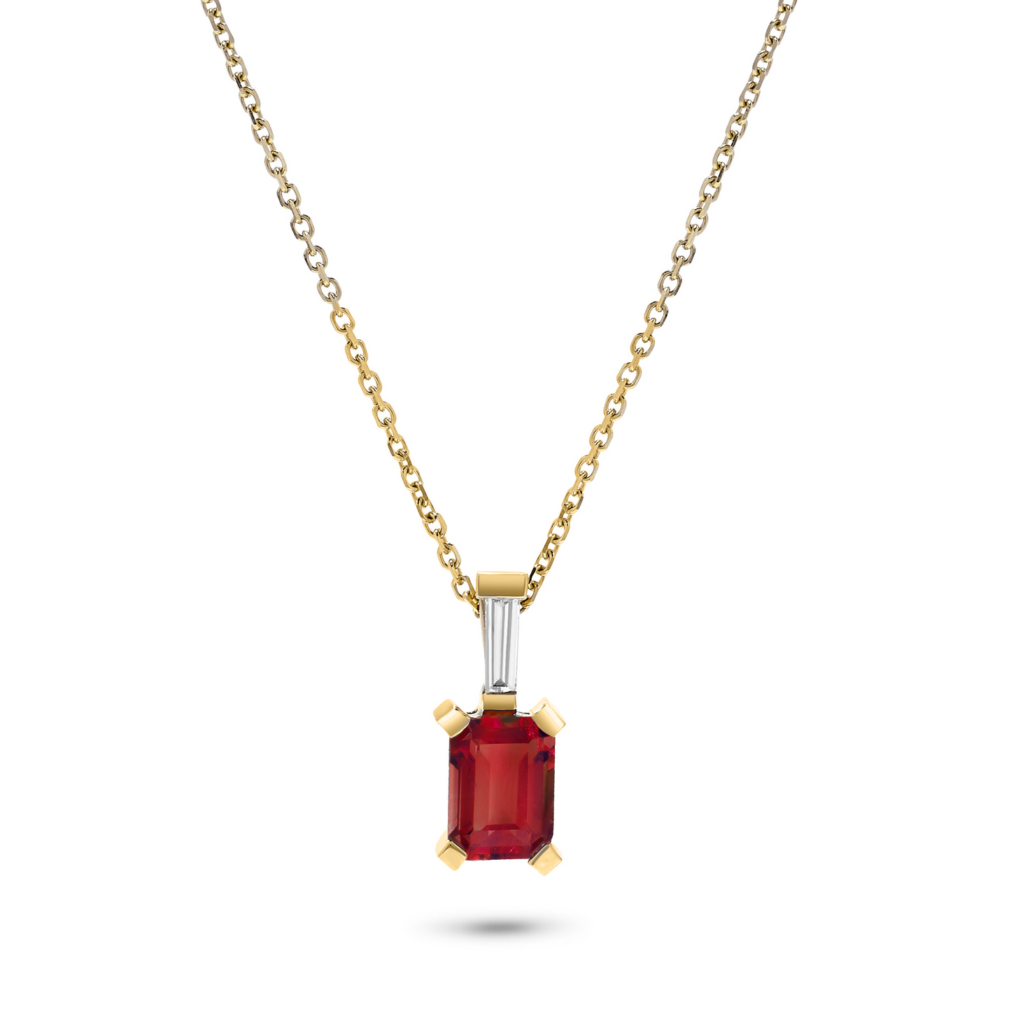 14K Yellow Gold 1.23 TCW Natural Octagon Cut Red Ruby and White Diamond Pendant