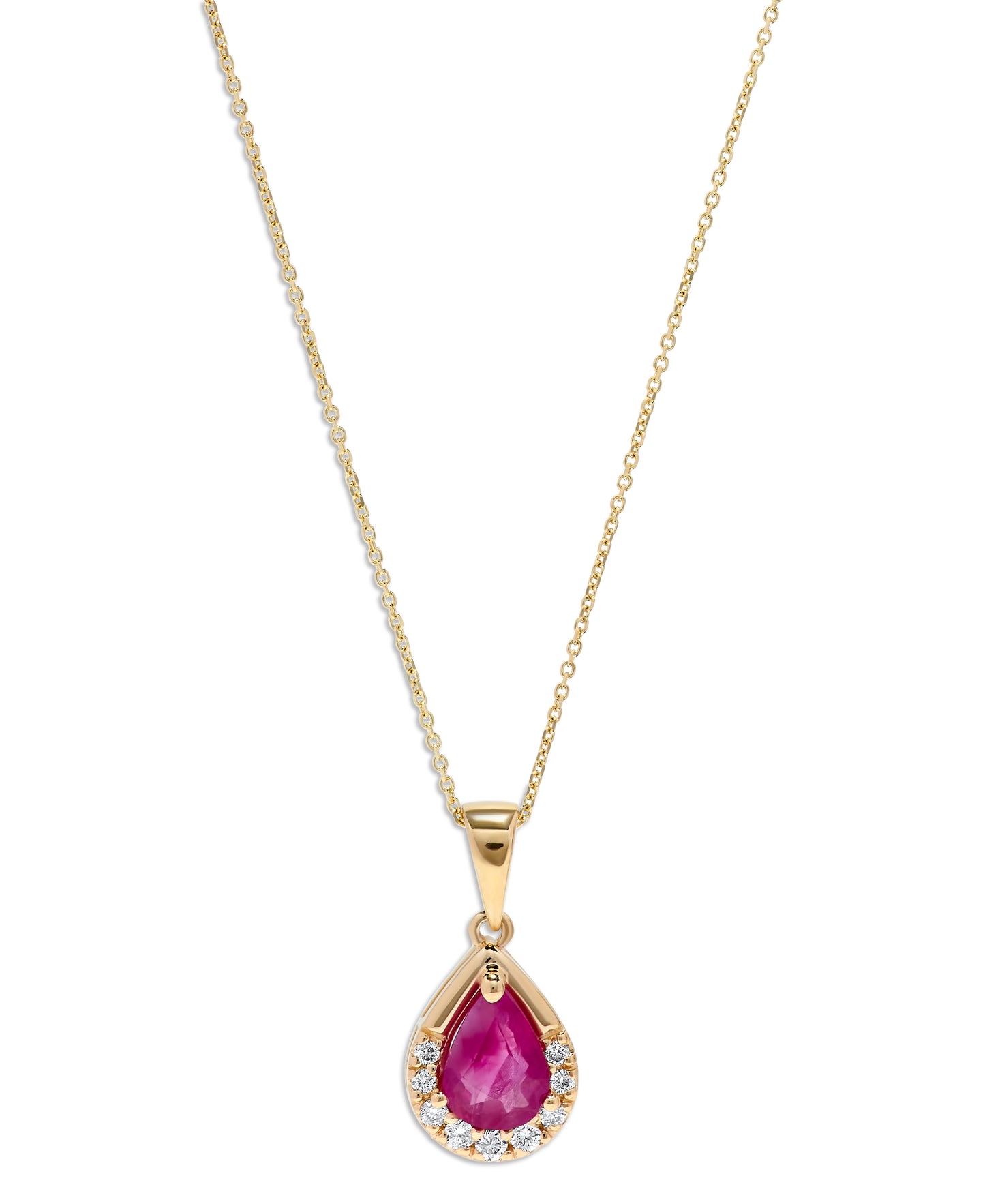 14K Yellow Gold .89 TCW Natural Pear Cut Red Ruby and Diamond Pendant