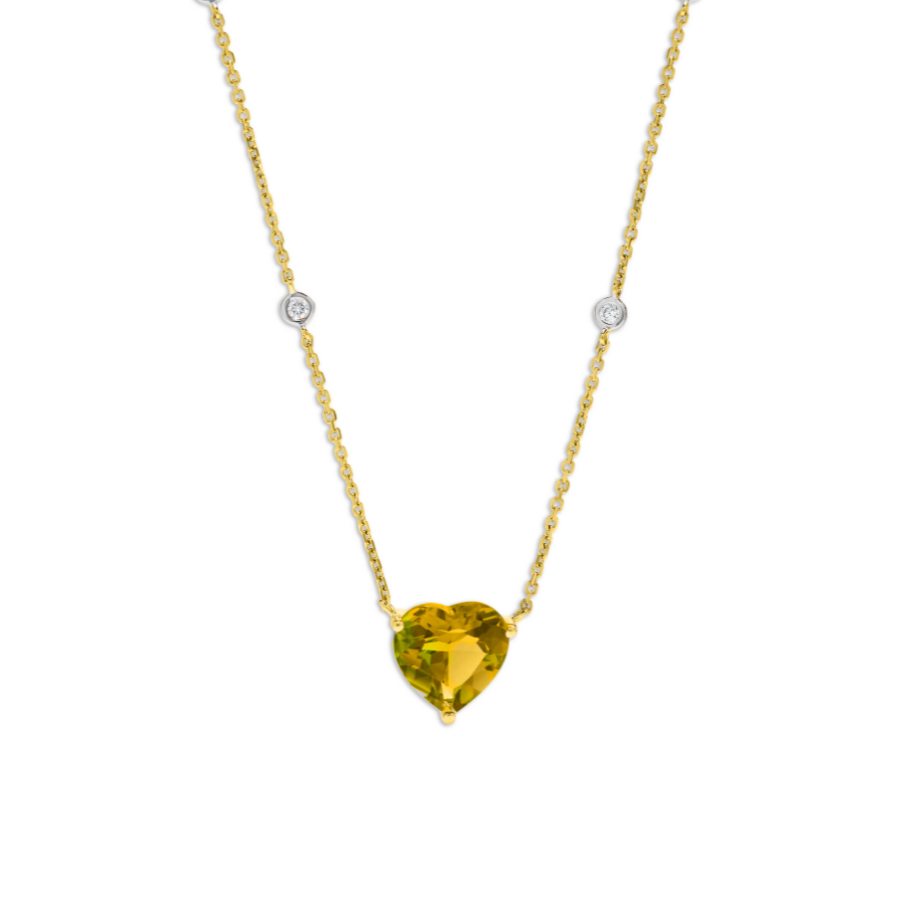 3.10 TCW Natural Heart Shape Citrine and Diamond 14K Yellow Gold Pendant