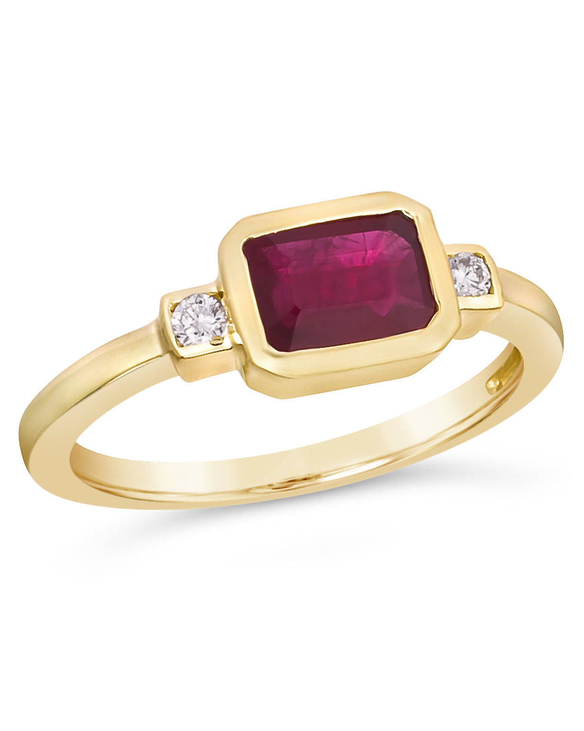 1.26 TCW Natural Octagon Cut Red Ruby with Diamonds 14K Yellow Gold Ring