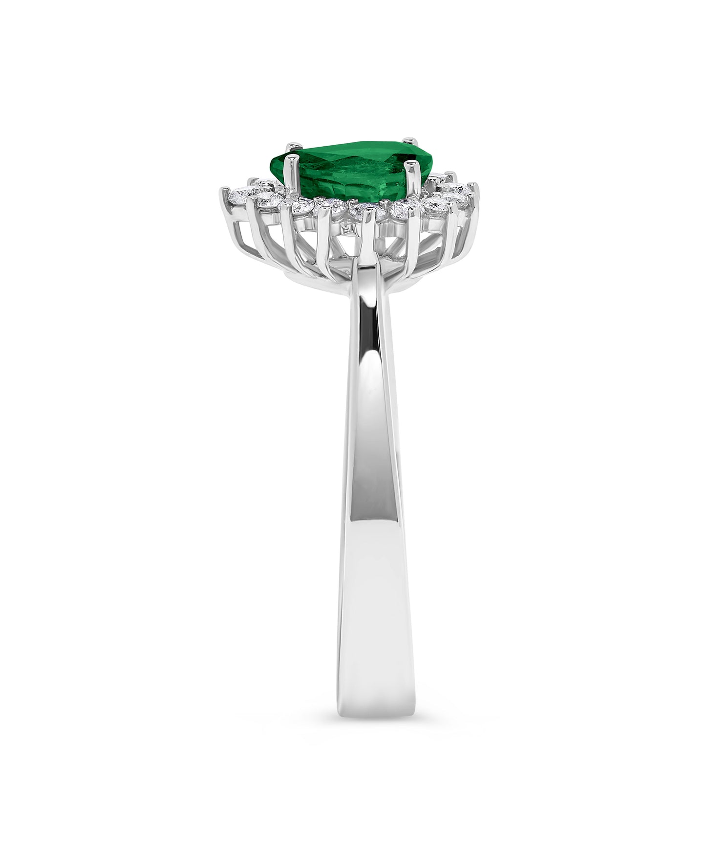 .54 TCW Natural Pear Shaped Emerald and Diamond 14K White Gold Engagement Ring