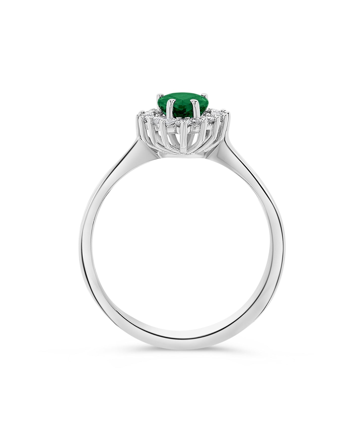 .54 TCW Natural Pear Shaped Emerald and Diamond 14K White Gold Engagement Ring