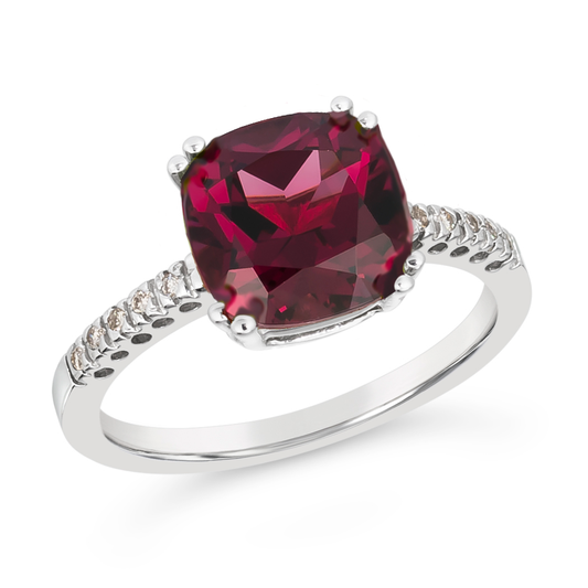 4.04 TCW Natural Oval Cut Garnet and White Diamond 14K Yellow Gold Cocktail Ring