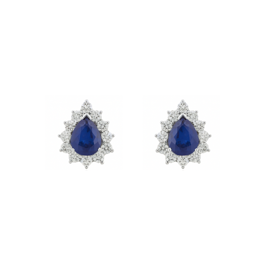 5.52 TCW Natural Pear Shape Blue Sapphire & Diamonds 14K White Gold Earrings