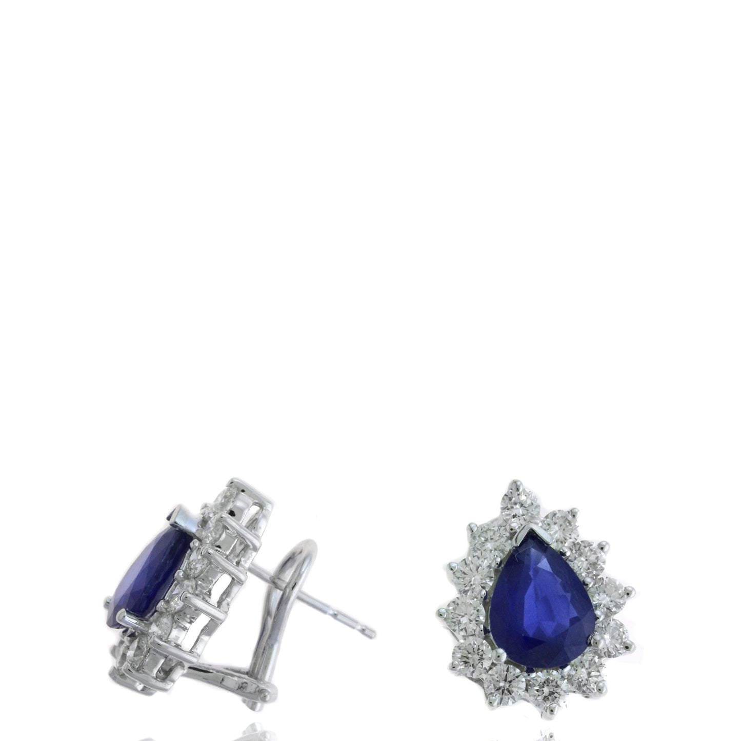 5.52 TCW Natural Pear Shape Blue Sapphire & Diamonds 14K White Gold Earrings
