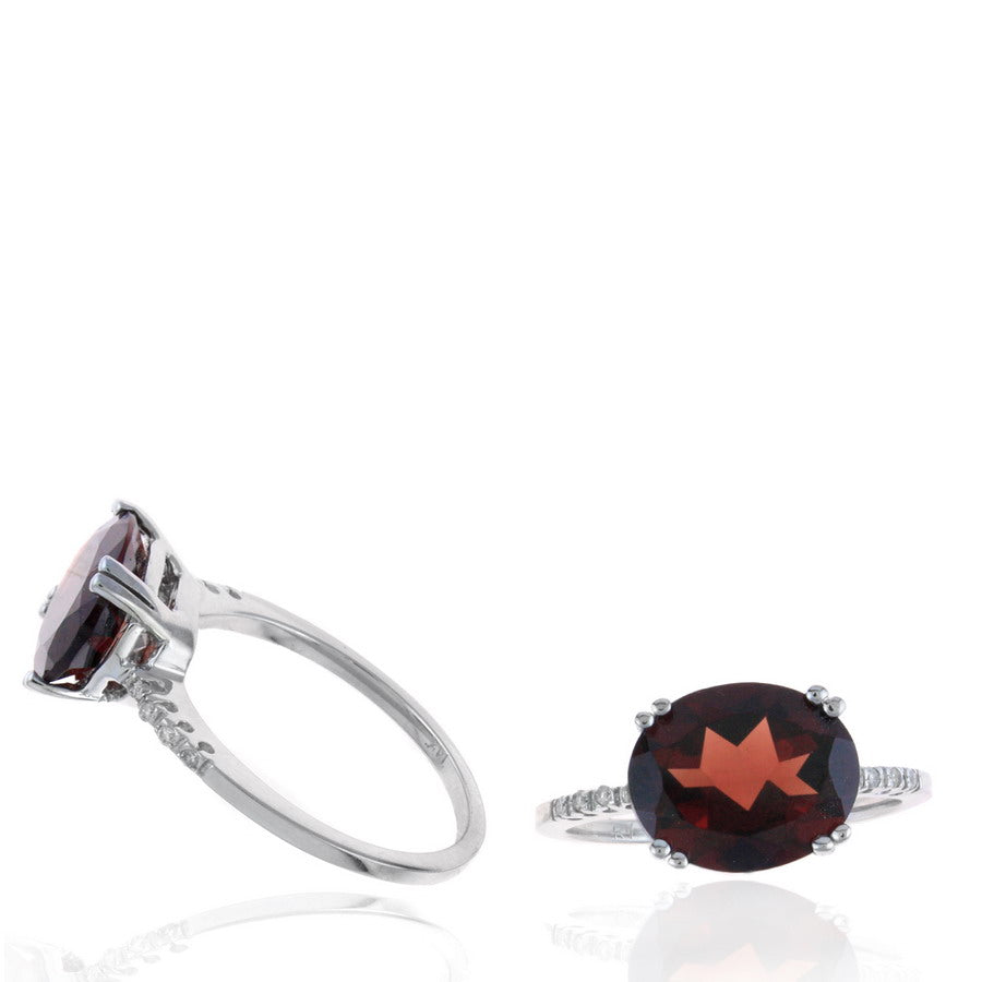 4.04 TCW Natural Oval Cut Garnet and White Diamond 14K Yellow Gold Cocktail Ring