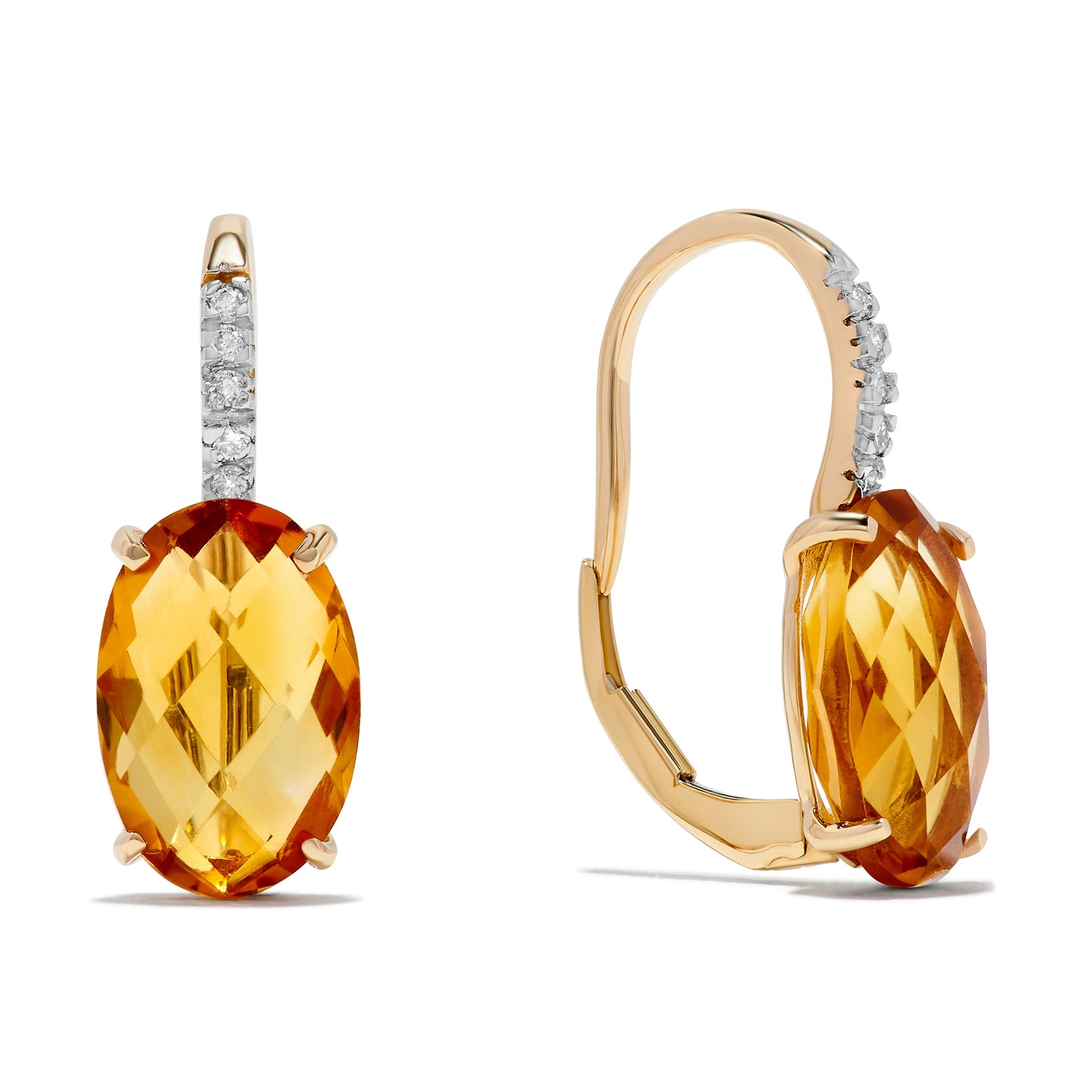 6.07 TCW Natural Oval Cut Citrine & Diamond 14K Yellow Earrings