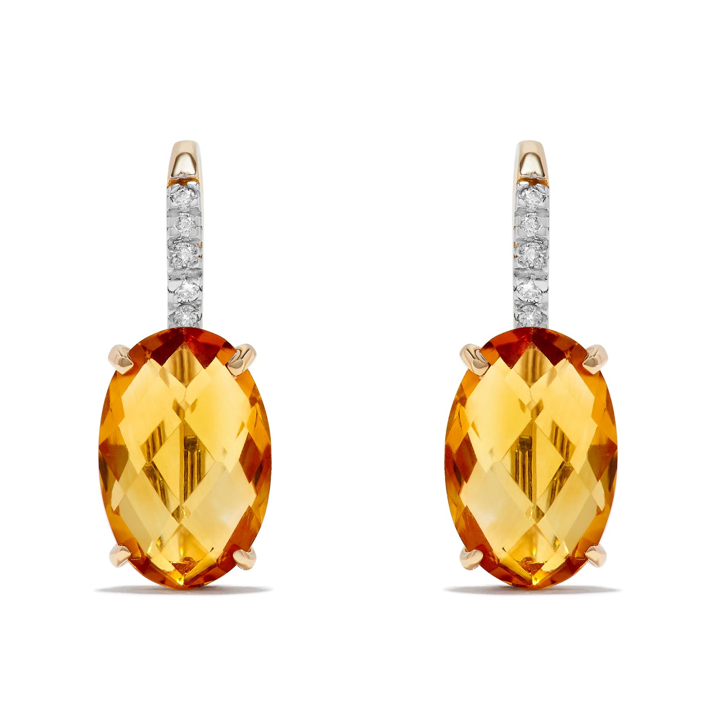 6.07 TCW Natural Oval Cut Citrine & Diamond 14K Yellow Earrings