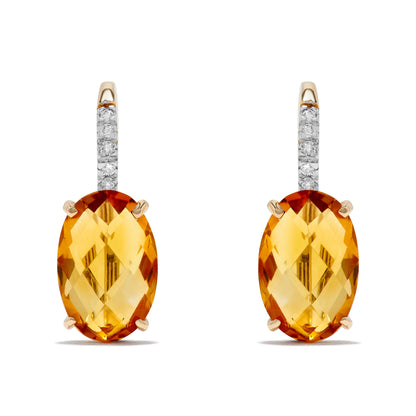 6.07 TCW Natural Oval Cut Citrine & Diamond 14K Yellow Earrings