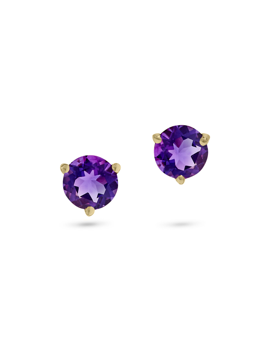 4.00 TCW Natural Round Cut Amethyst 14K Yellow Gold Studs – February Birthstone