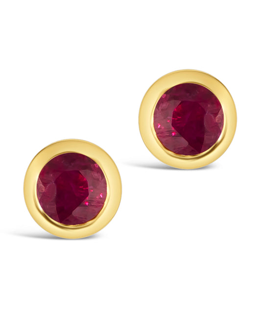 1.00 TCW Natural Round Cut Red Ruby 14K Yellow Gold Studs – July Birthstone