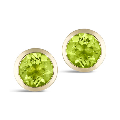 1.30 TCW Natural Round Cut Peridot 14K Yellow Gold Studs – October Birthstone