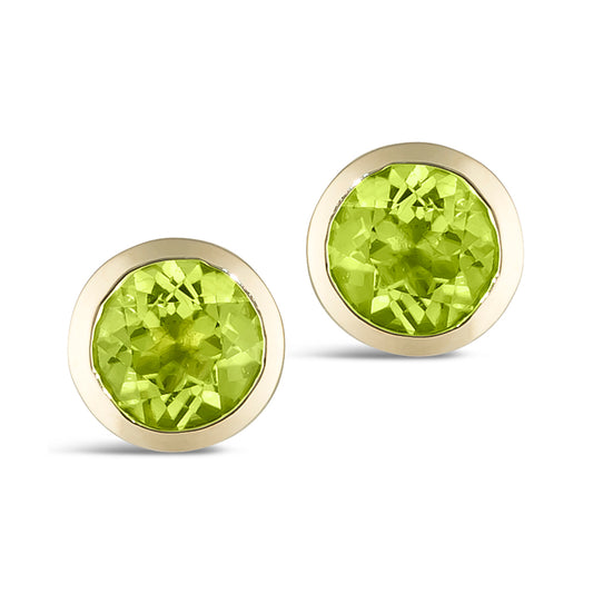 1.30 TCW Natural Round Cut Peridot 14K Yellow Gold Studs – October Birthstone