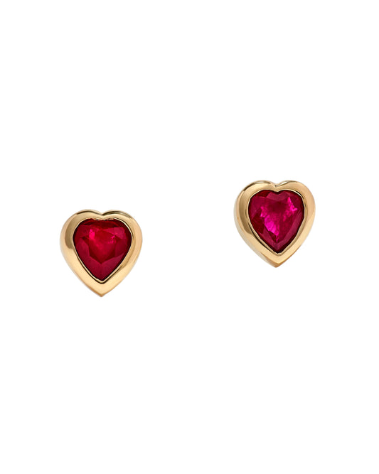 1.20 TCW Natural Heart-Shaped Red Ruby 14K Yellow Gold Earrings