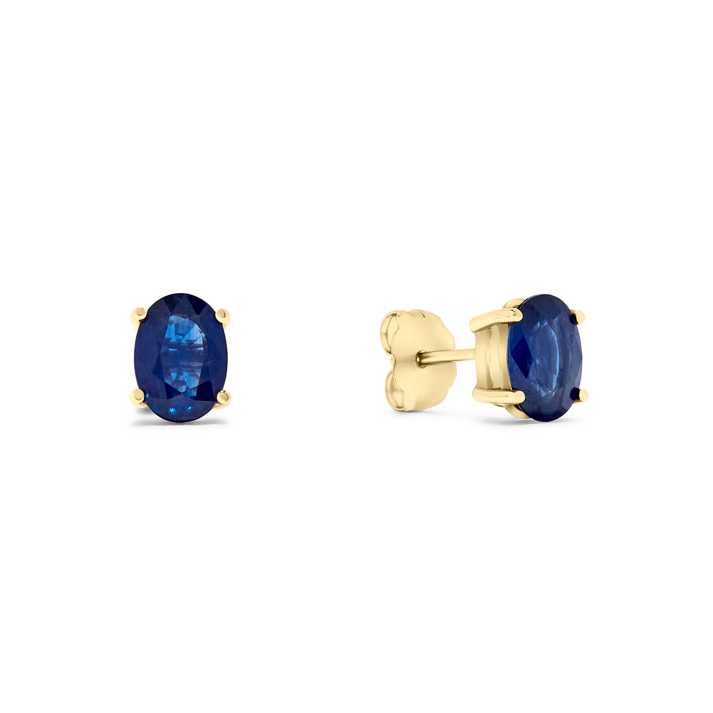 2.00 TCW Natural Oval Cut Blue Sapphire 14K Yellow Gold Earrings