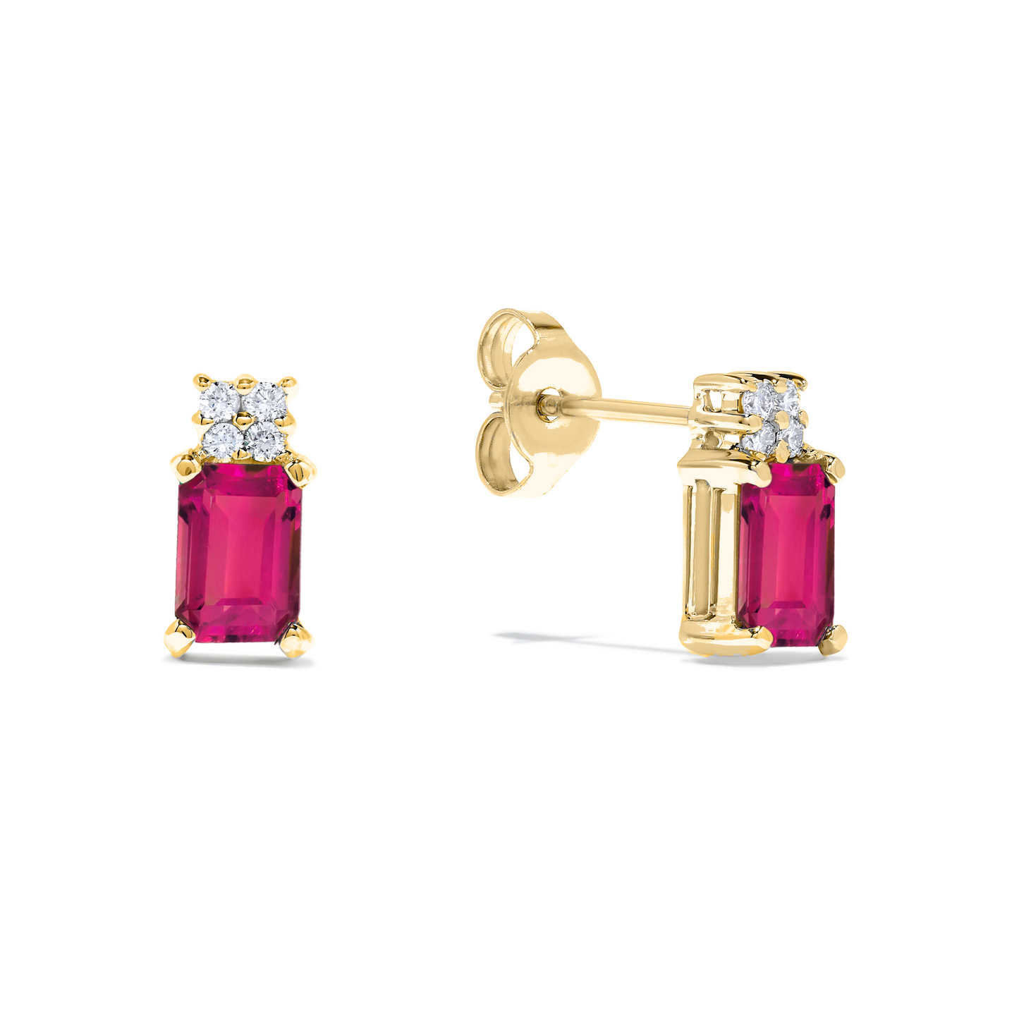 1.28 TCW Natural Octagon Cut Pink Tourmaline & Diamond 14K Yellow Gold Earrings