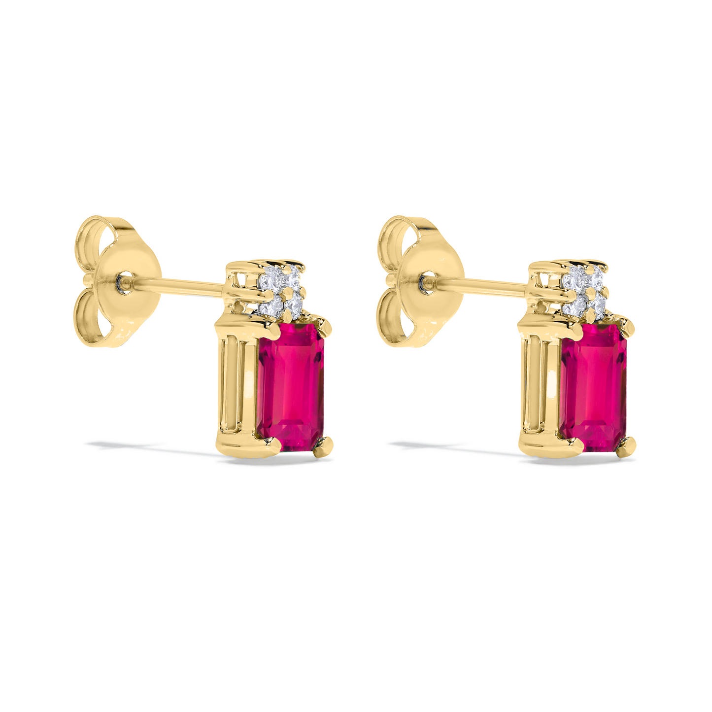 1.28 TCW Natural Octagon Cut Pink Tourmaline & Diamond 14K Yellow Gold Earrings