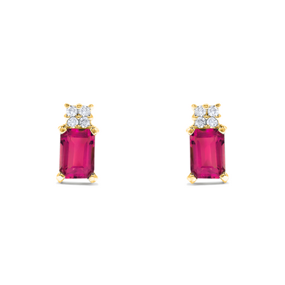 1.28 TCW Natural Octagon Cut Pink Tourmaline & Diamond 14K Yellow Gold Earrings