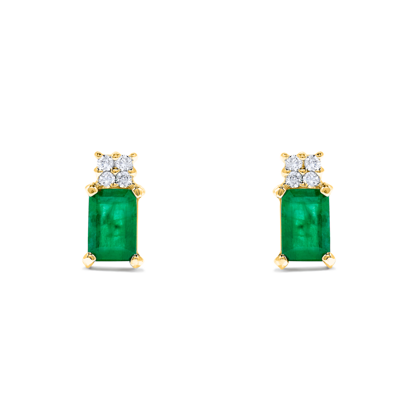 1.28 TCW Natural Octagon Cut Green Emerald & Diamonds 14K Yellow Gold Earrings