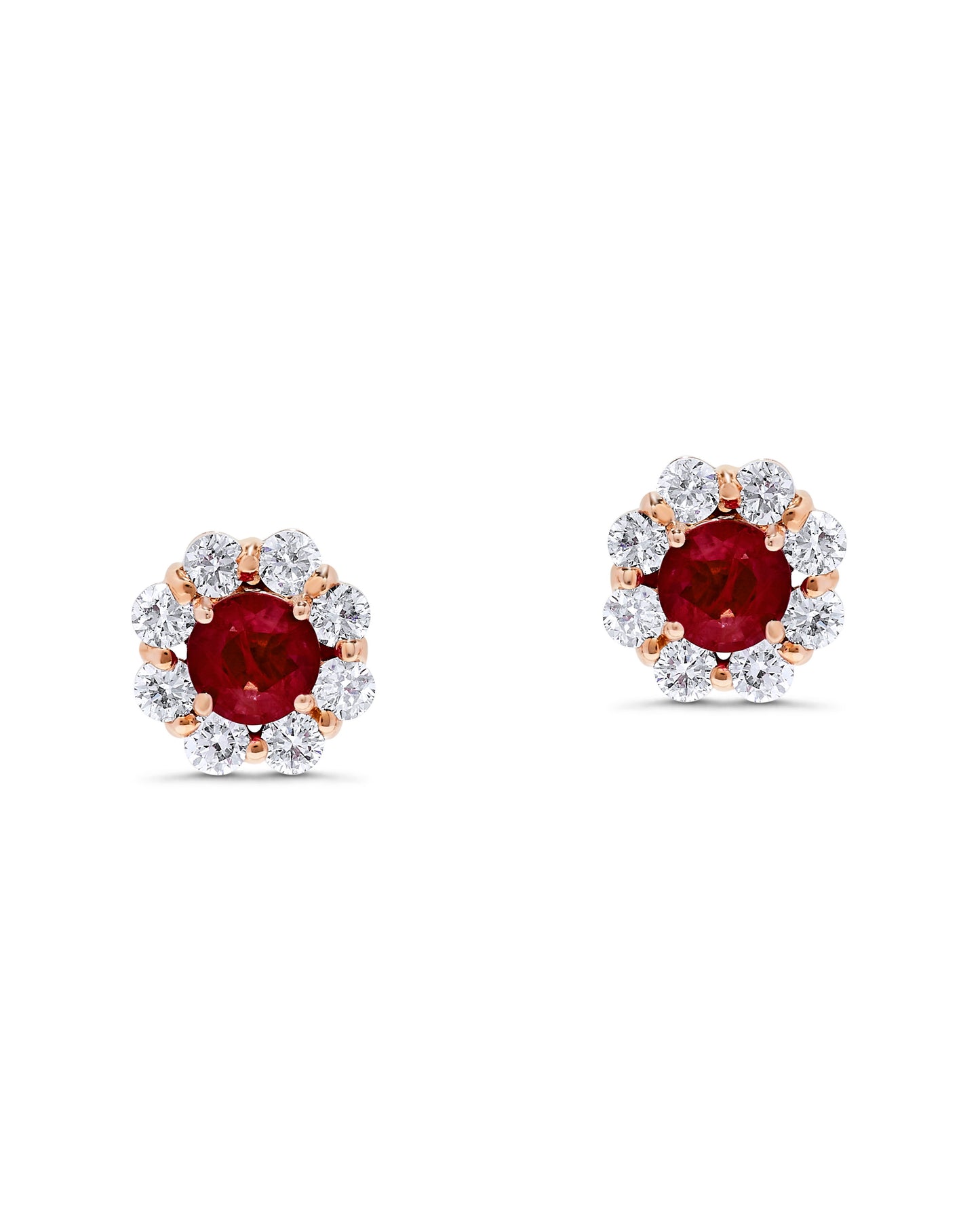1.16 TCW Natural Round Cut Red Ruby & Diamonds 14K Rose Gold Earrings