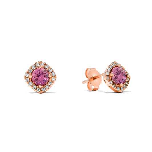 14K Rose Gold 1.15 TCW Natural Round Pink Sapphire and White Diamond Earrings