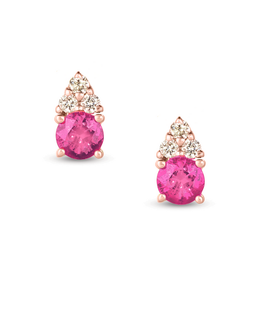 .92 TCW Natural Round Cut Pink Sapphire & Diamonds 14K Rose Gold Earrings