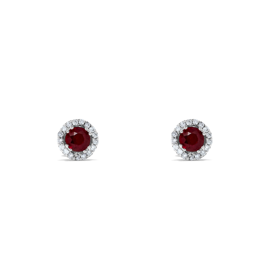 .73 TCW Natural Round Cut Red Ruby 14K White Gold Studs - September Birthstone