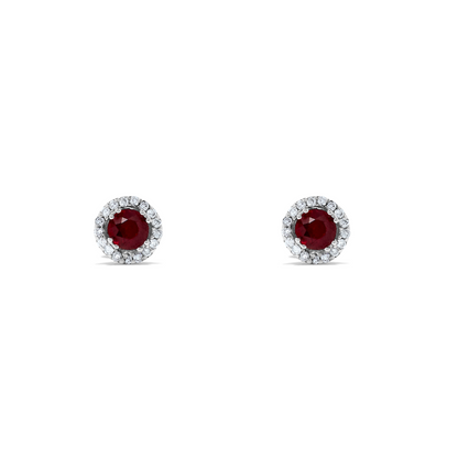 .73 TCW Natural Round Cut Red Ruby 14K White Gold Studs - September Birthstone