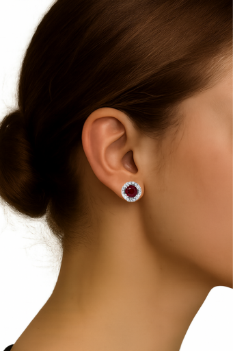 .73 TCW Natural Round Cut Red Ruby 14K White Gold Studs - September Birthstone
