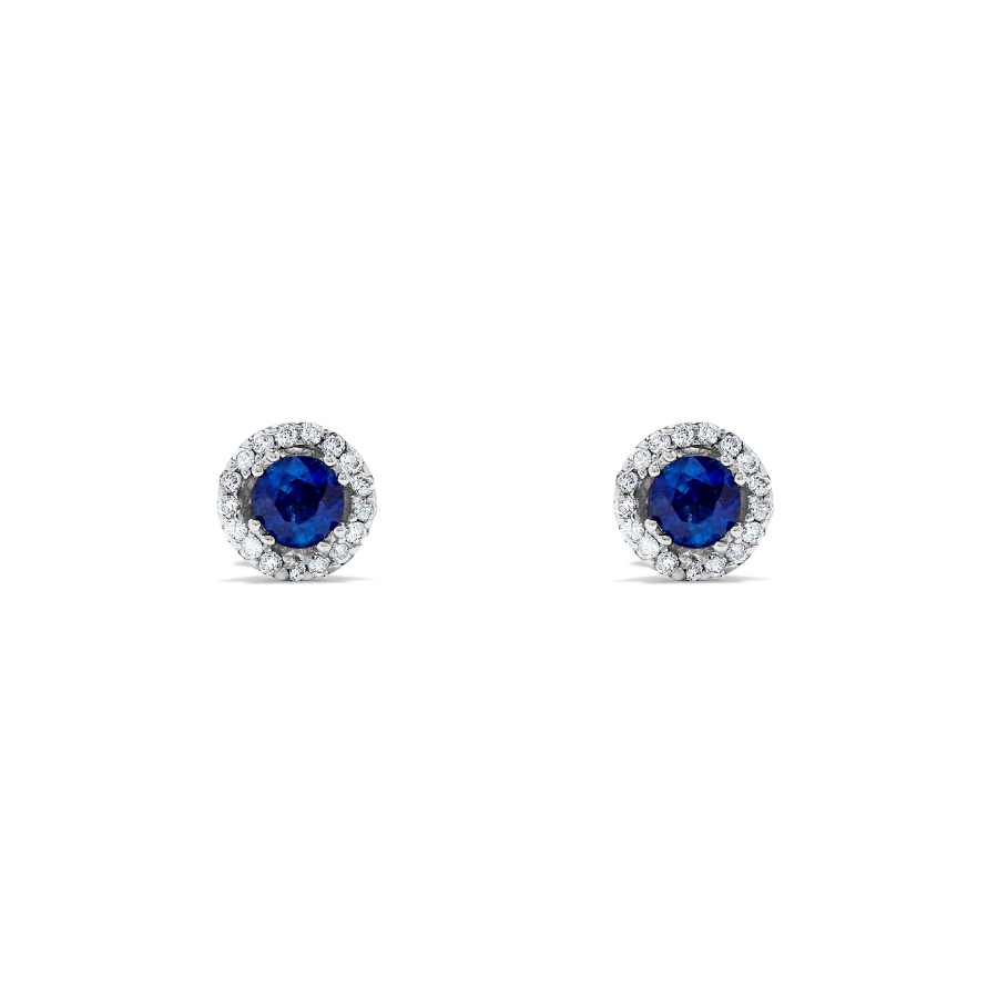 .73 TCW Natural Round Cut Blue Sapphire 14K White Gold Stud September Birthstone