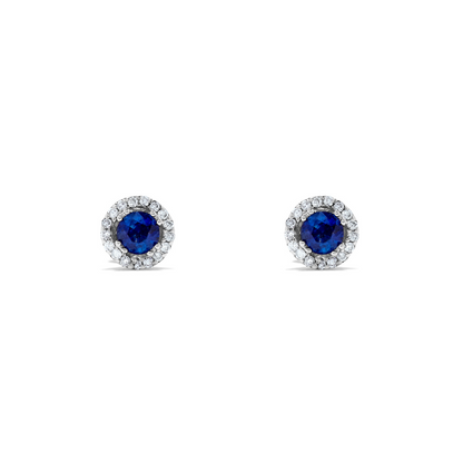 .73 TCW Natural Round Cut Blue Sapphire 14K White Gold Stud September Birthstone