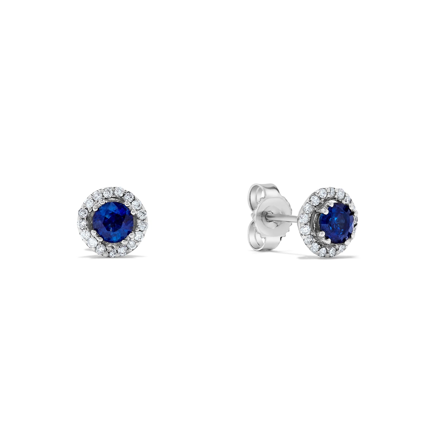 .73 TCW Natural Round Cut Blue Sapphire 14K White Gold Stud September Birthstone