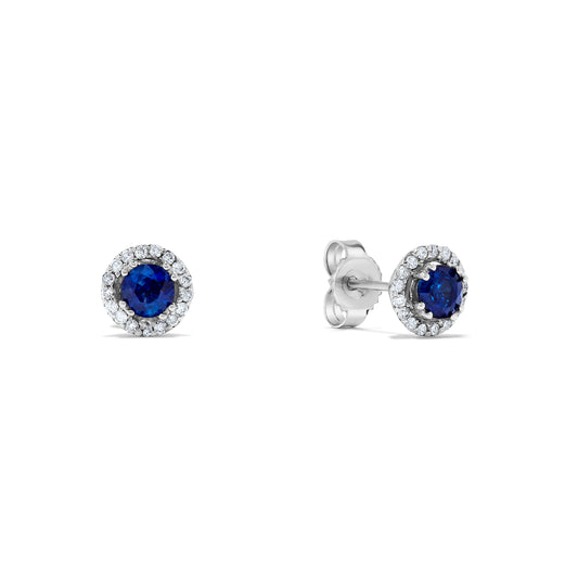 .73 TCW Natural Round Cut Blue Sapphire 14K White Gold Stud September Birthstone