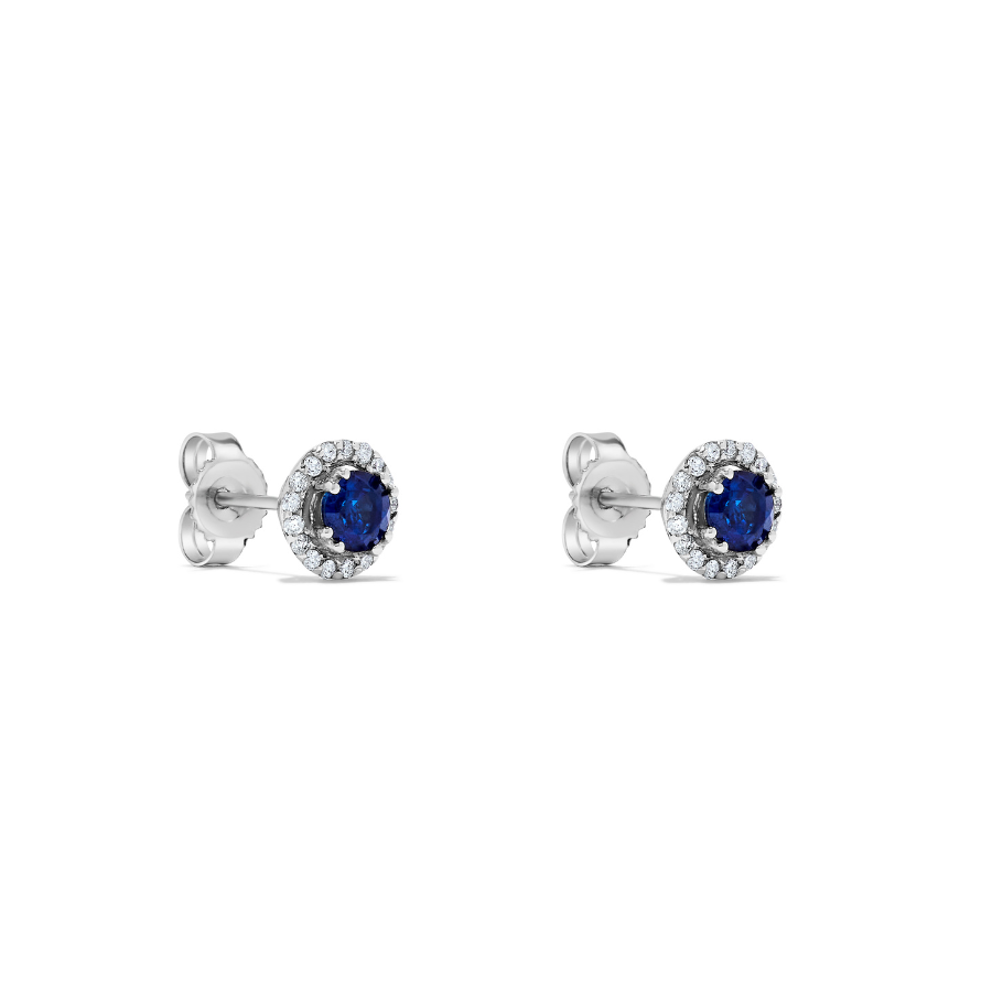 .73 TCW Natural Round Cut Blue Sapphire 14K White Gold Stud September Birthstone