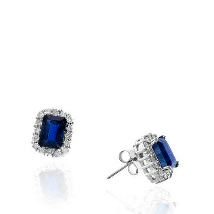 2.48 TCW Natural Octagon Cut Blue Sapphire & Diamonds 14K White Gold Earrings