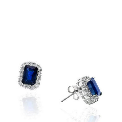 2.48 TCW Natural Octagon Cut Blue Sapphire & Diamonds 14K White Gold Earrings