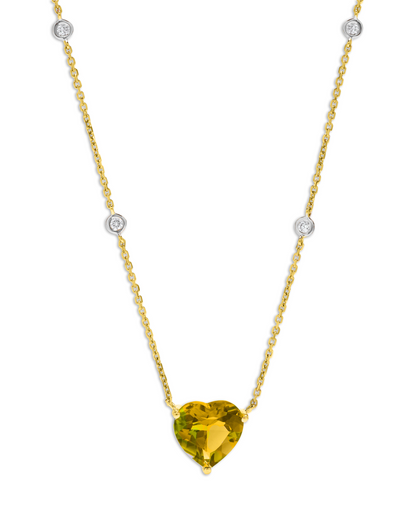 3.10 TCW Natural Heart Shape Citrine and Diamond 14K Yellow Gold Pendant