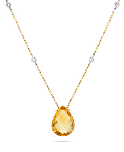 8.08 TCW Natural Pear Shape Citrine with Diamonds 14K Yellow Gold Pendant