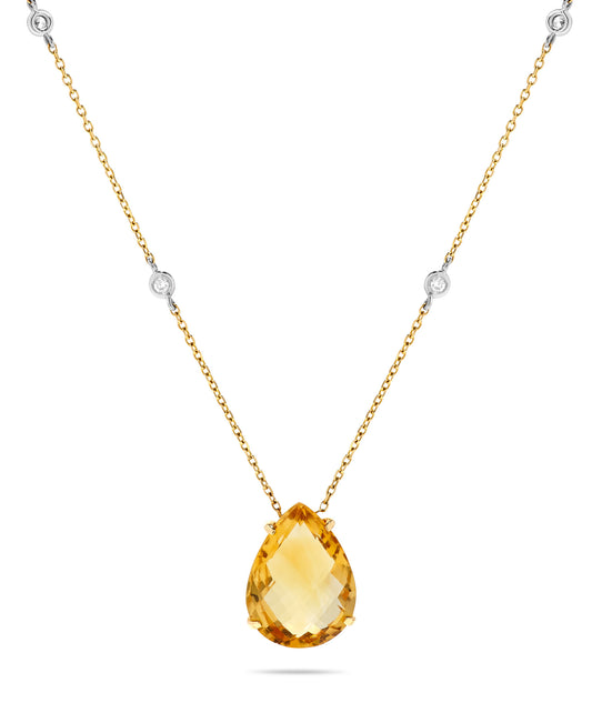 8.08 TCW Natural Pear Shape Citrine with Diamonds 14K Yellow Gold Pendant