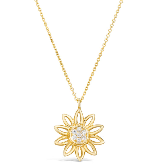 14K Yellow Gold .14 TCW Natural Diamond Flower Pendant